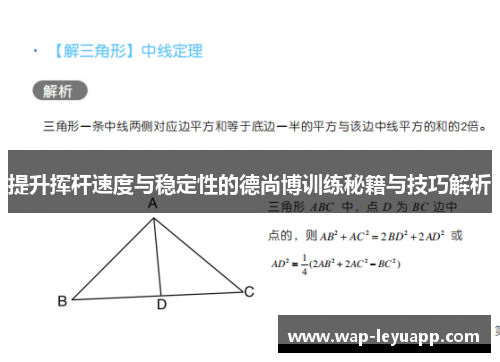 提升挥杆速度与稳定性的德尚博训练秘籍与技巧解析