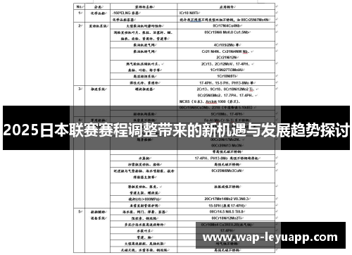 2025日本联赛赛程调整带来的新机遇与发展趋势探讨 2025日本联赛赛程调整带来的新机遇与发展趋势探讨